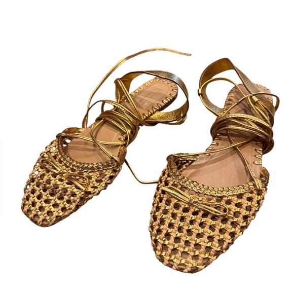 Steve Madden Gossamer Gold Leather Woven Lace-Up Ballet Flat 11 NEW - Picture 4 of 7